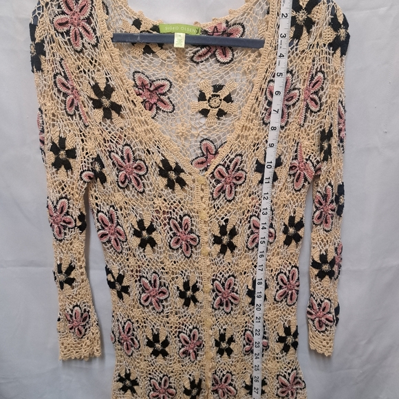 Sigrid Olsen Granny Square 3/4 Sleeve Silk Blend Sheer Cardigan Top Sz M EUC - Picture 8 of 9